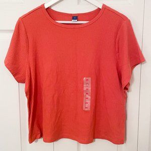 Old Navy Coral Ribbed Long Crop T-shirt